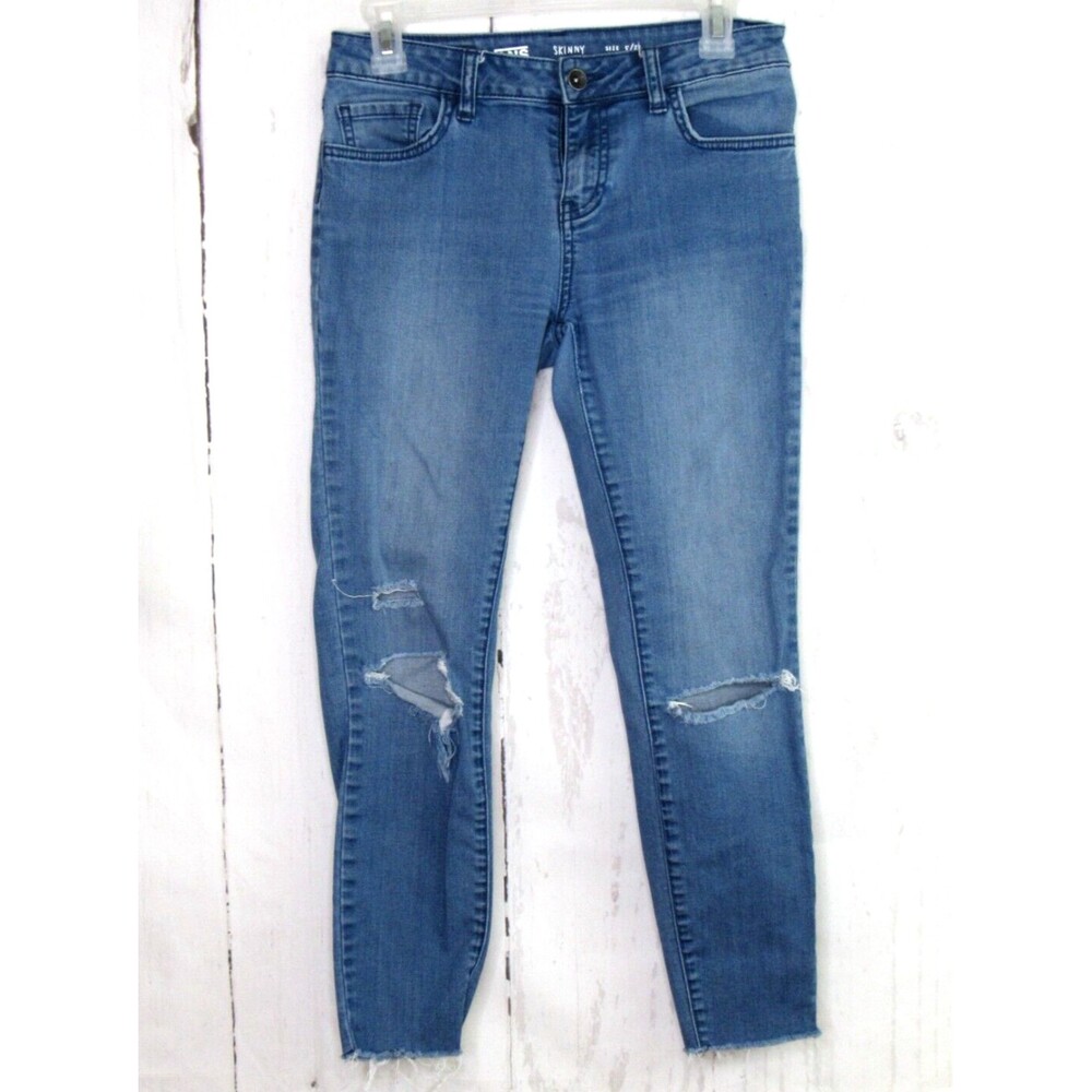 Vans Women's Skinny Denim Blue Jeans Medium Wash Distressed Destroyed Size 5/27